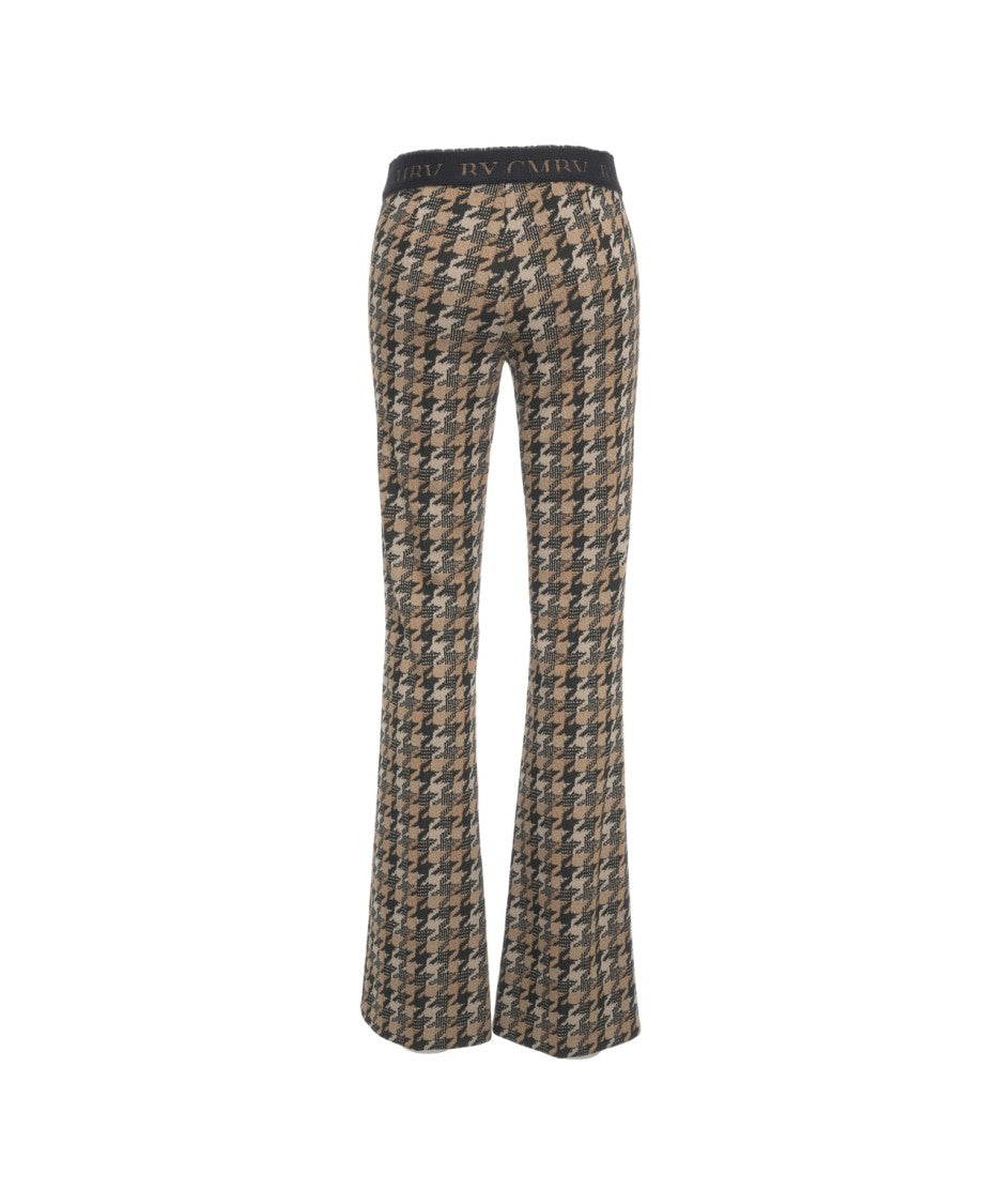 Cambio Houndstooth Flared Trousers With Elastic Waistband