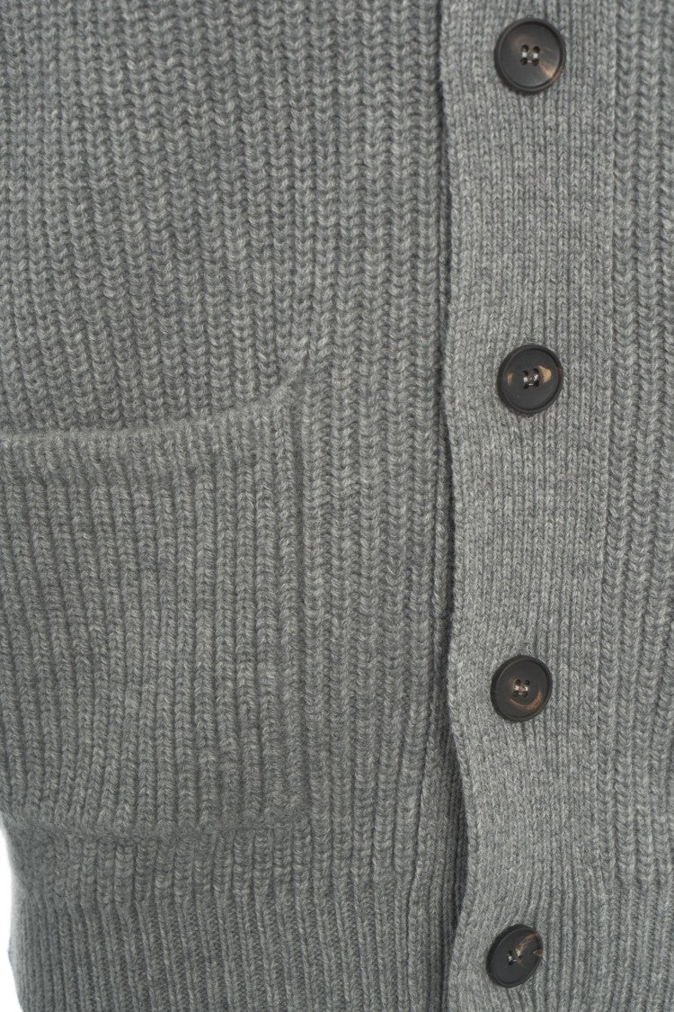 Gender Ribbed Knit Cardigan With Hood And Button Closure