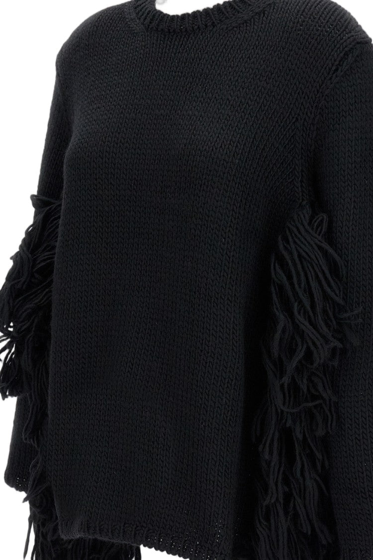Comme Des Garçons Wide Cable Knit Sweater With Fringed Hem Detail