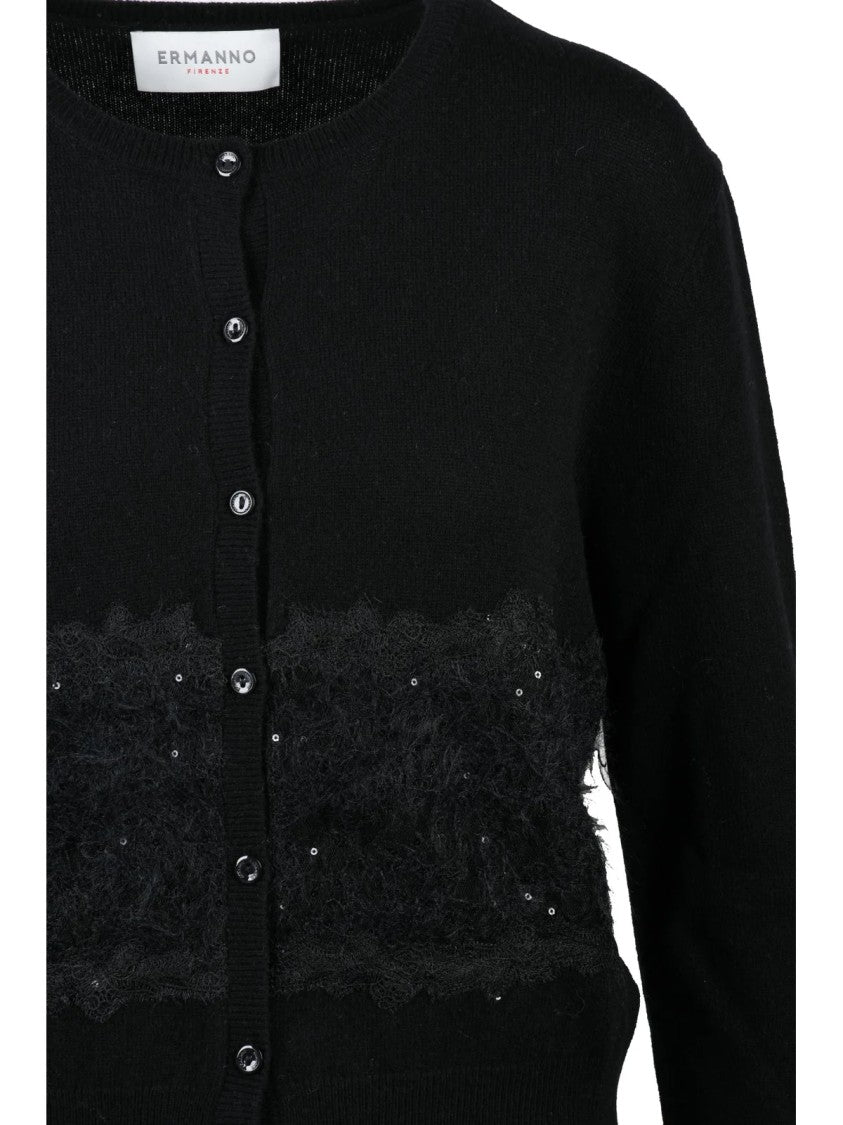 Ermanno Firenze Black Lace Polyester Cardigan
