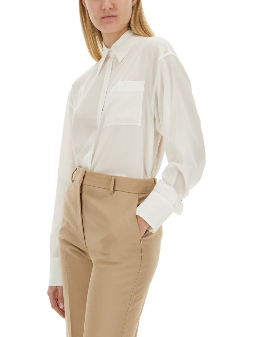 Sportmax Classic White Shirt With Pointed Collar And Pleat Detail