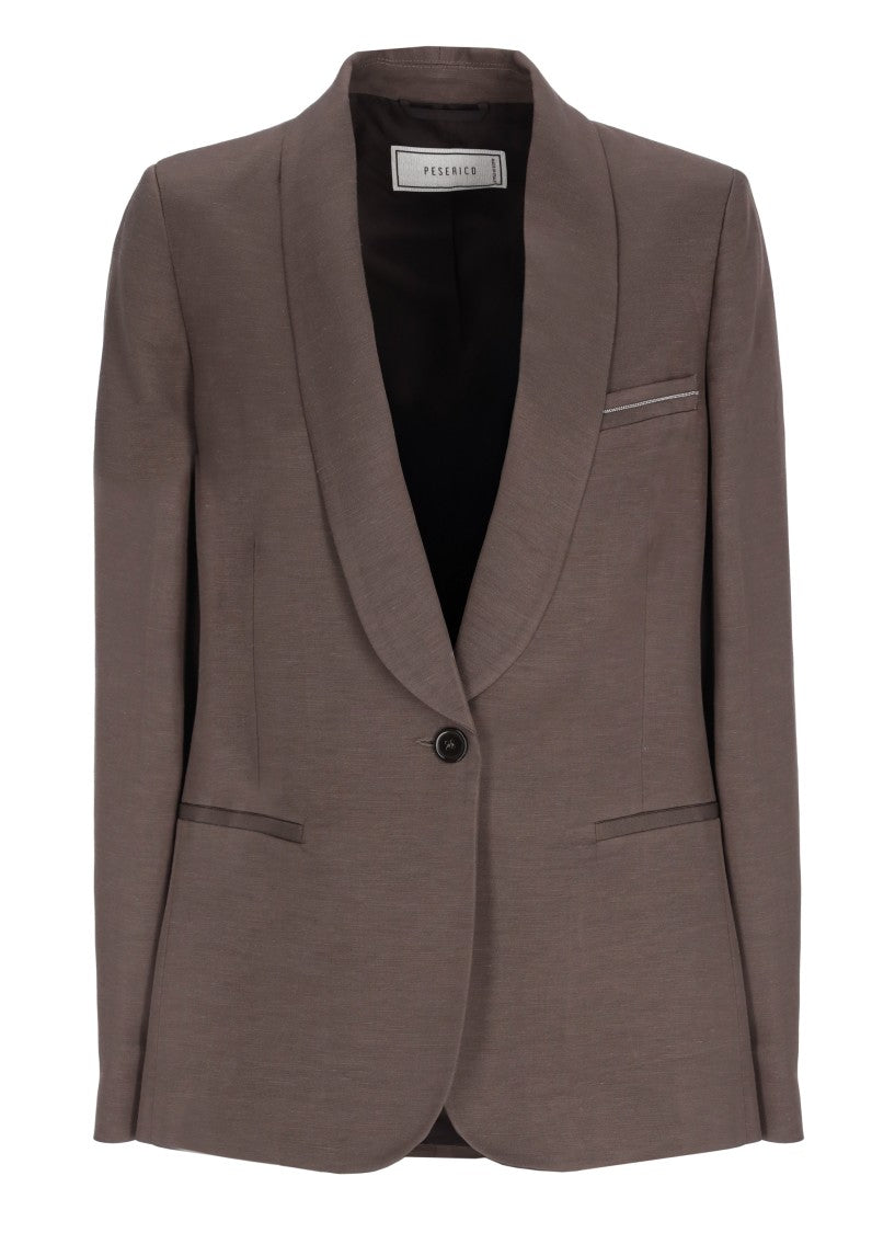 Peserico Brown Viscose Shawl Collar Blazer