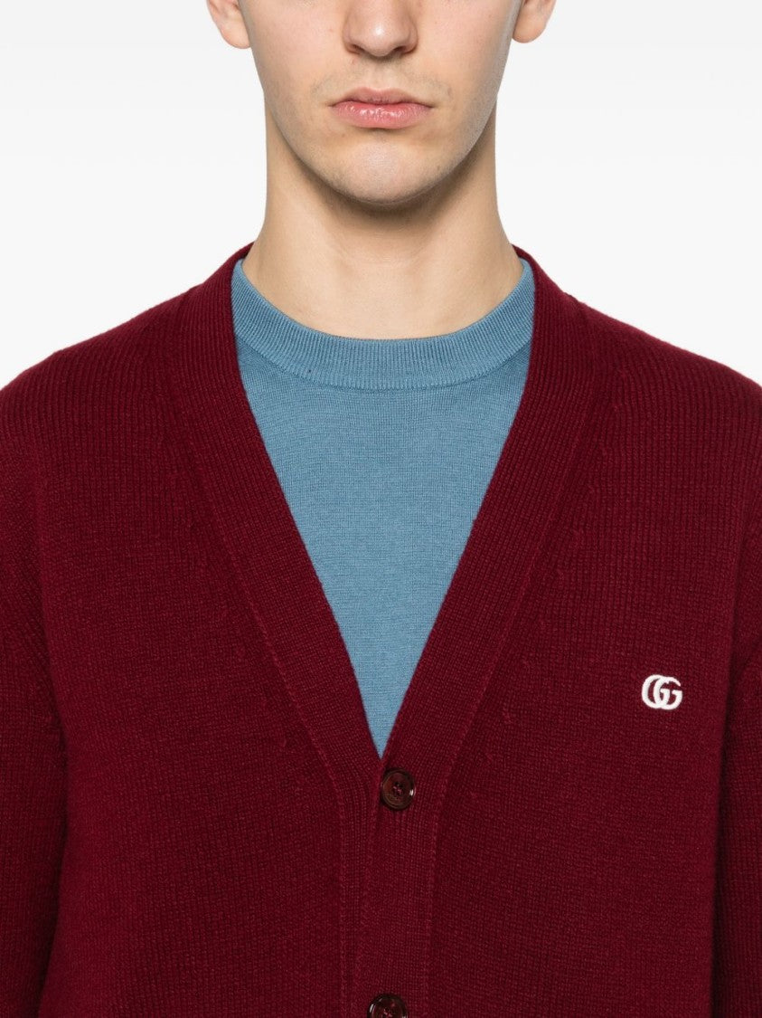 Gucci Deep Burgundy Cashmere Cardigan With V-Neckline
