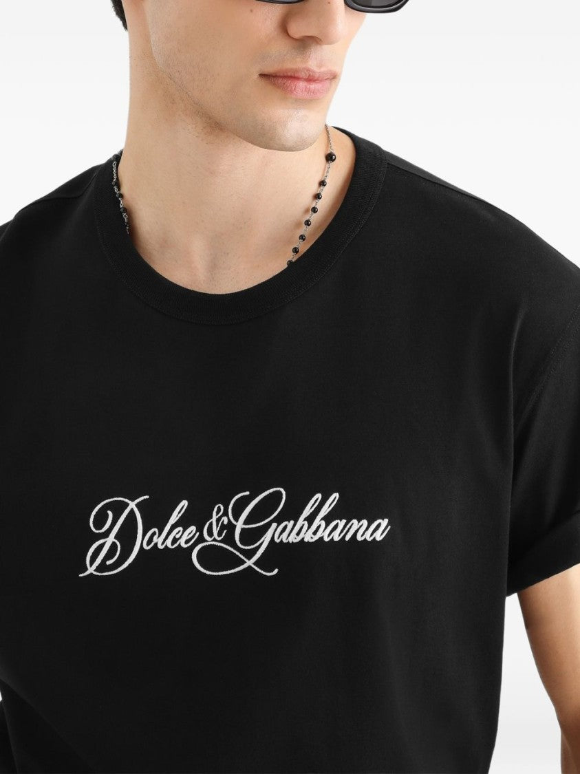 Dolce & Gabbana Black Classic Fit Cotton Ribbed T-Shirt
