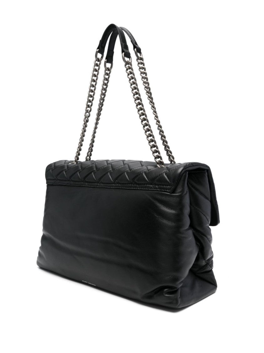 Kurt Geiger Chevron Quilted Leather Shoulder Bag With Silver-Tone Accents