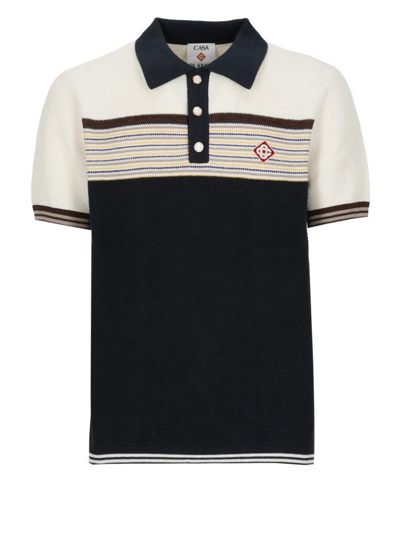 Casablanca Blue Color-Block Cotton-Wool Polo Shirt