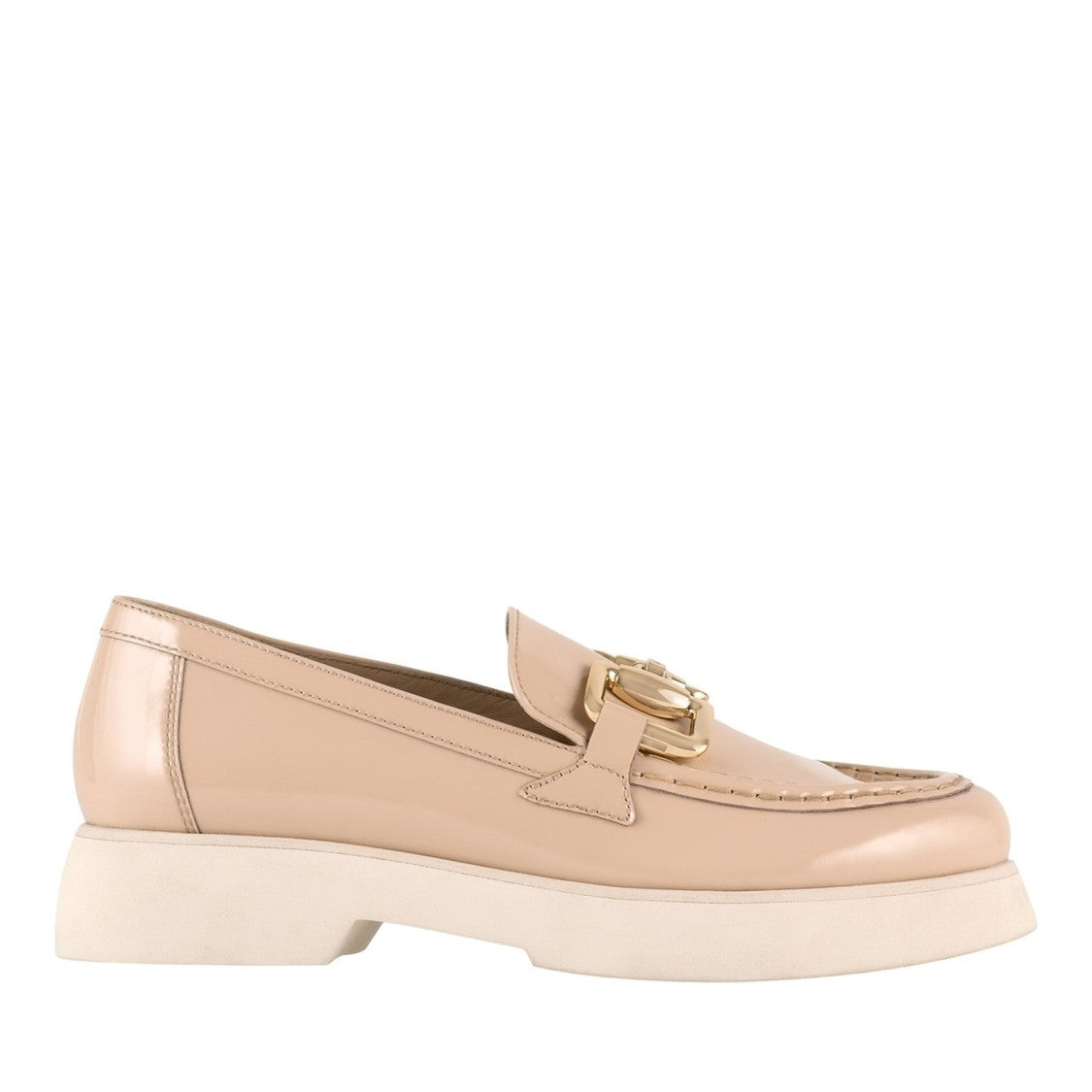 Högl Beige Max Gold-Tone Buckle Patent Leather Loafers