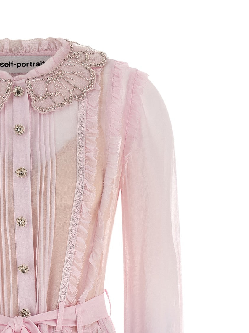 Self-Portrait 'Pink Pleated Georgette Midi' Dresses