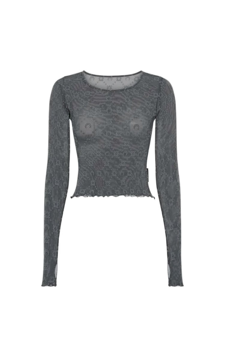 Marine Serre Fitted Long-Sleeve Sheer Top With Cropped Length
