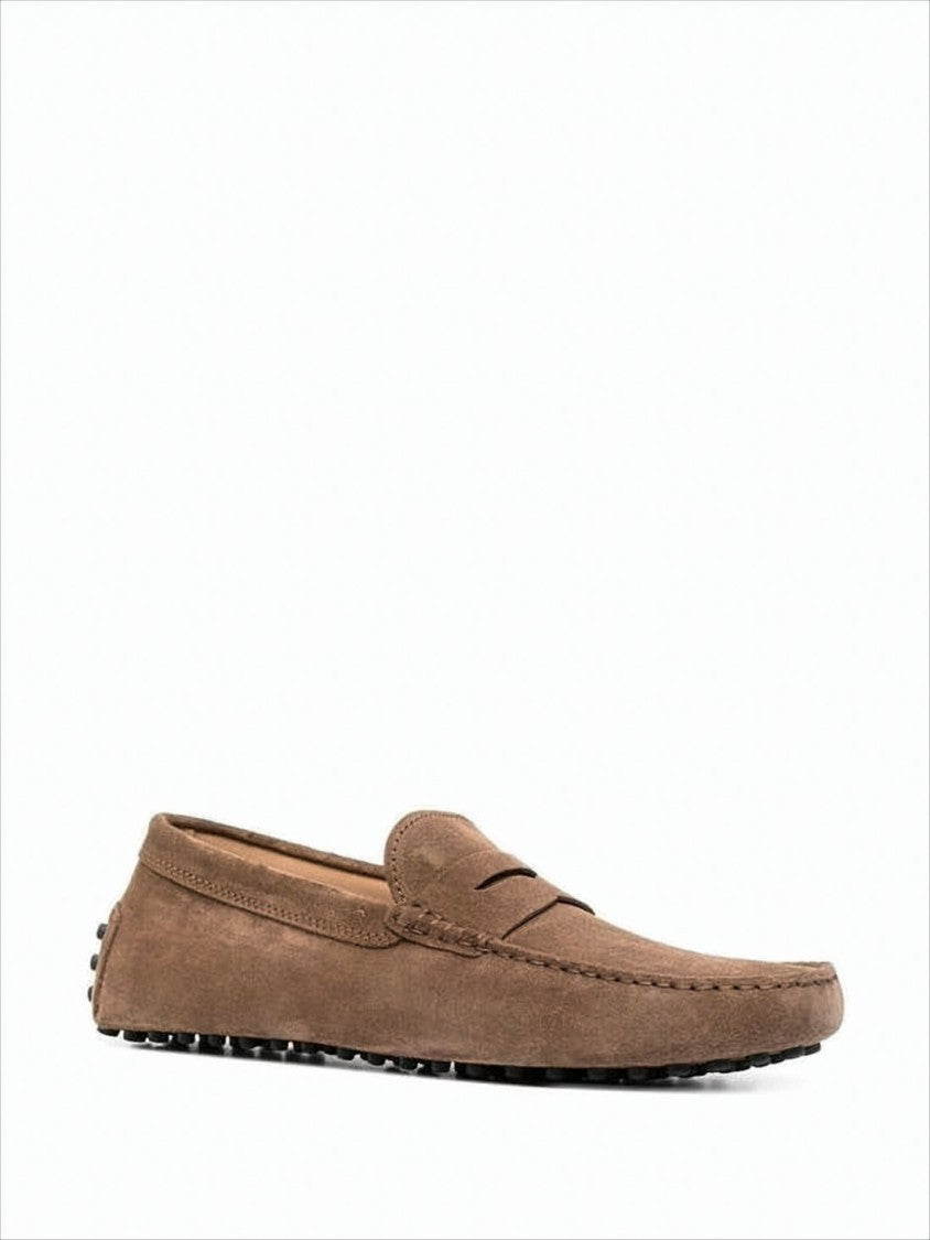 Tod's Suede Penny Loafers With Pebbled Rubber Sole