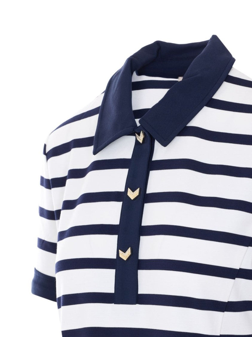 Liu Jo Blue Striped Buttoned Short-Sleeve Dress