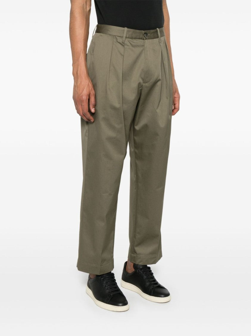 Nine In The Morning Pleated High-Waist Green Trousers With Modern Fit