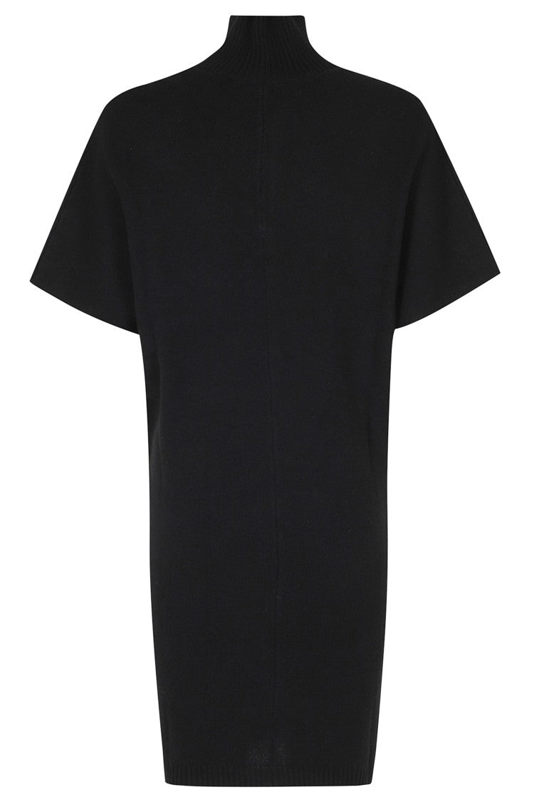Federica Tosi Black High Neck Ribbed Trim Wool-Blend Mini Dress