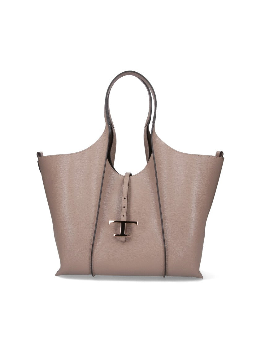 Tod's Tote Bag In Taupe Leather With Adjustable Strap