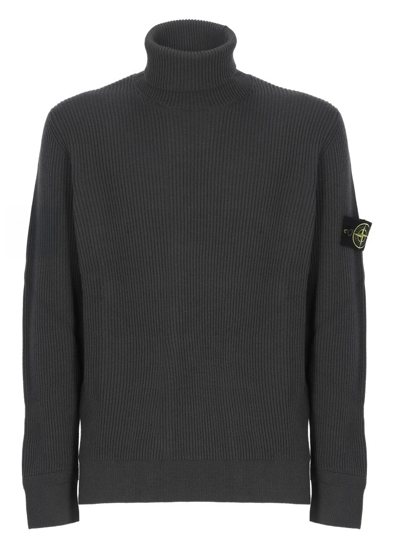 Stone Island High Neck Dark Grey Wool Sweater