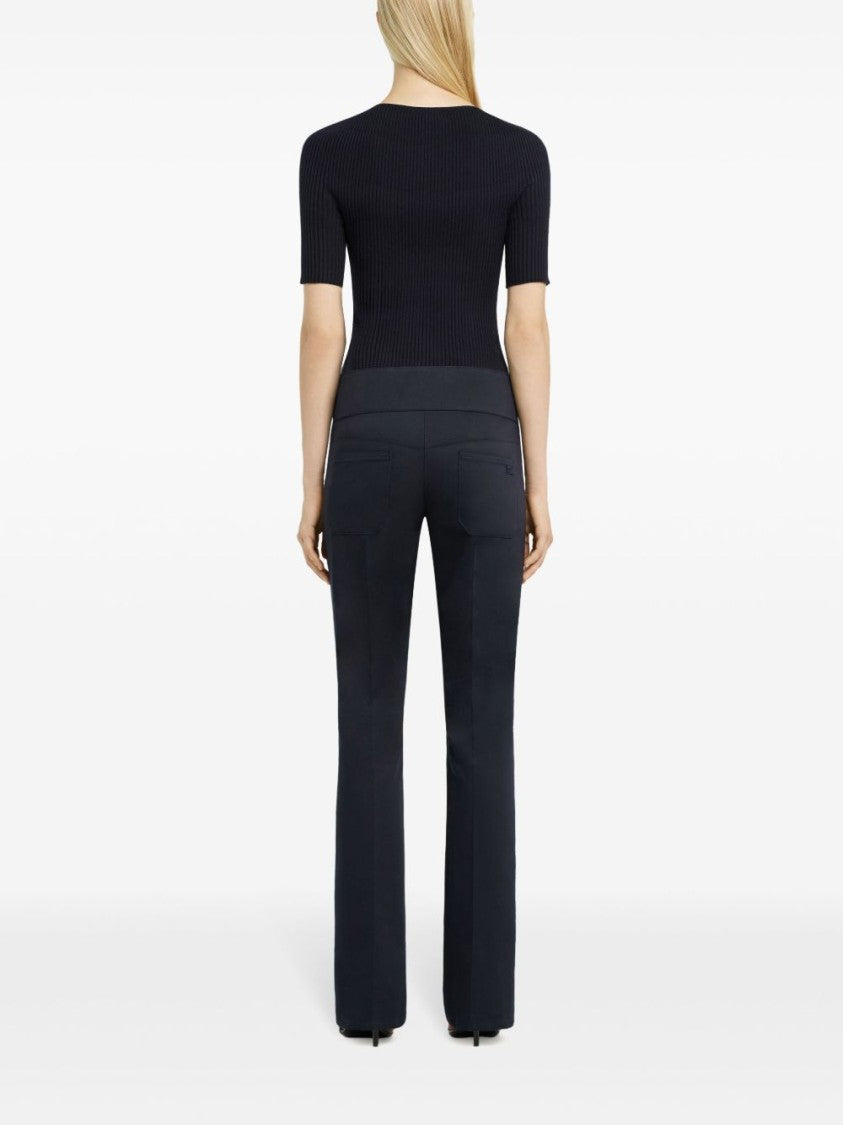 Courrèges Navy Blue Fine Ribbed Crew Neck Top