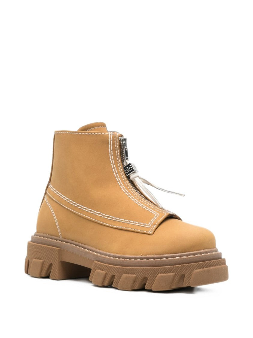 Ganni Chunky Flat Shoes With Zipper Closure And Rugged Sole