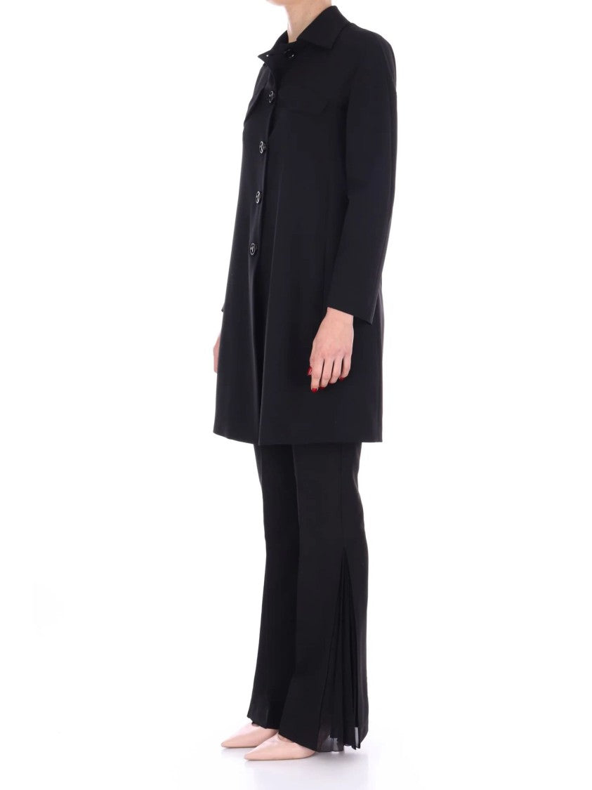 Liu Jo Straight Black Viscose Coat Flap Pockets