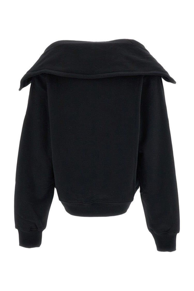 7 For All Mankind Black Cropped High-Neck Cotton Zip-Up Sweatshirt
