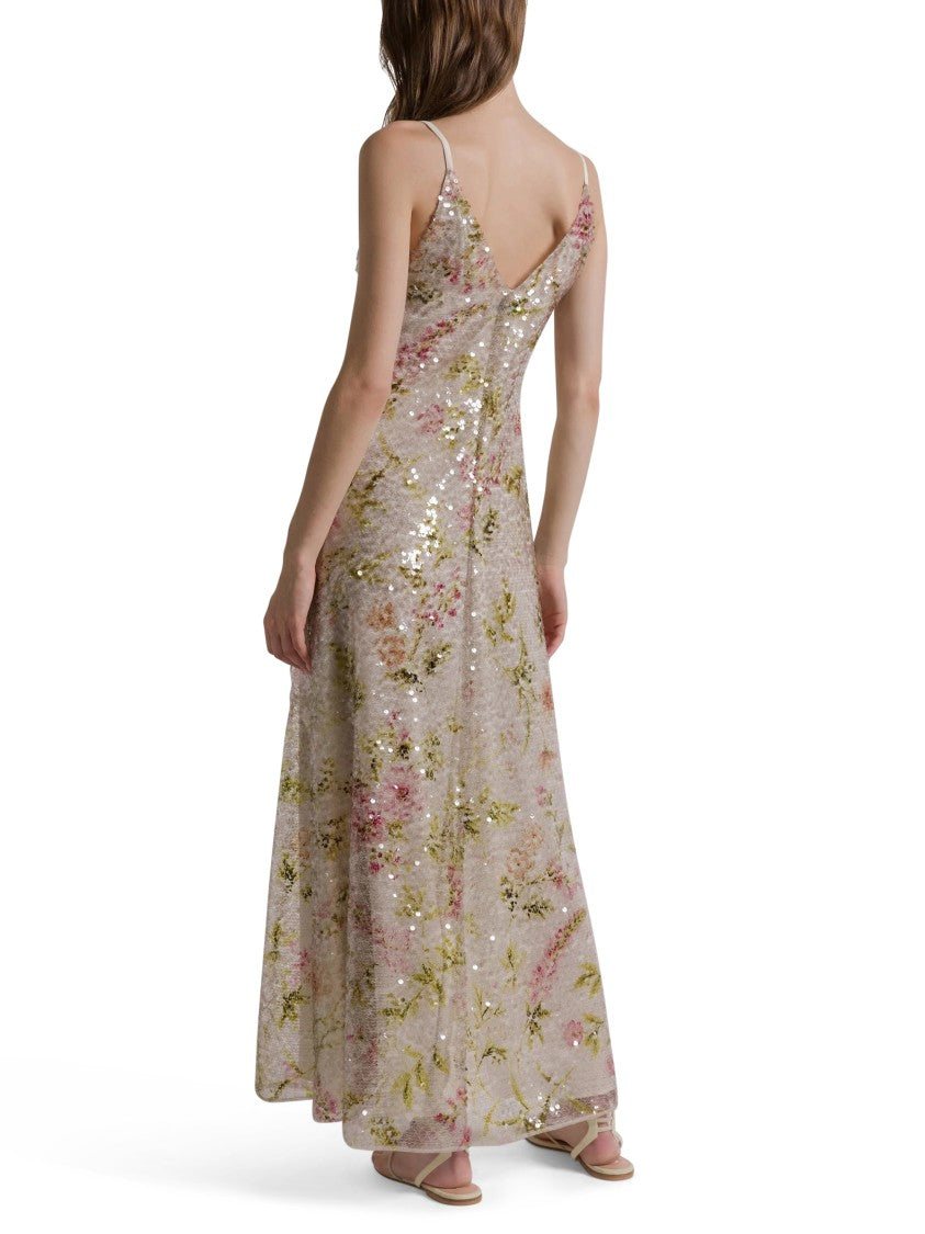 Alberta Ferretti Floral Sequined Maxi Dress With Spaghetti Straps
