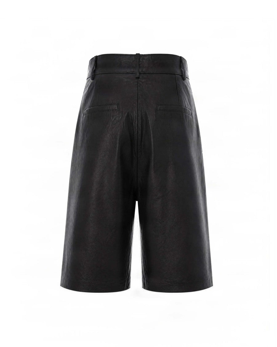 P.A.R.O.S.H. Dark Brown High-Waisted Lambskin Leather Shorts