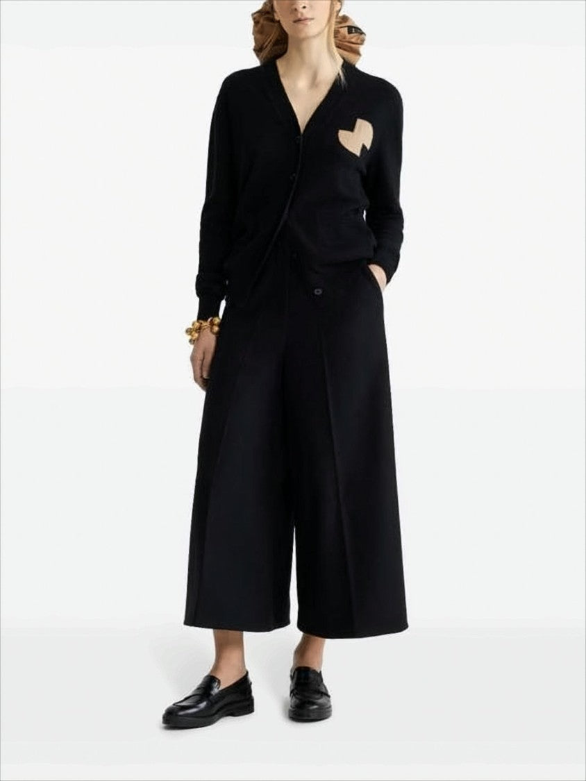 Patou Relaxed Black V-Neck Cardigan With Contrasting Chest Patch