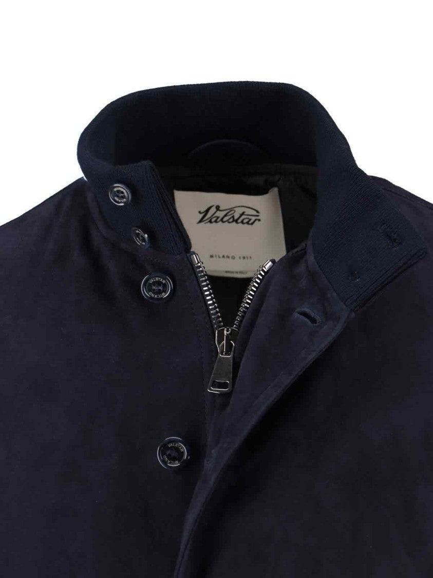 Valstar Navy Suede Bomber Jacket With Padded Design And Flap Pockets