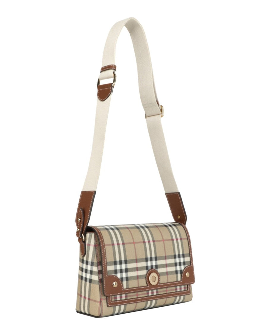 Burberry Plaid Medium Note Bag With Calfskin Leather Trim
