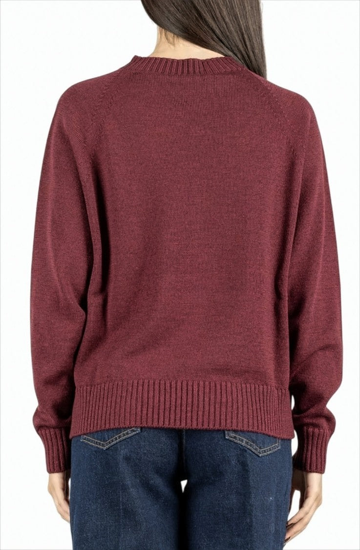 Max Mara Burgundy Virgin Wool Sweater With Raglan Sleeves