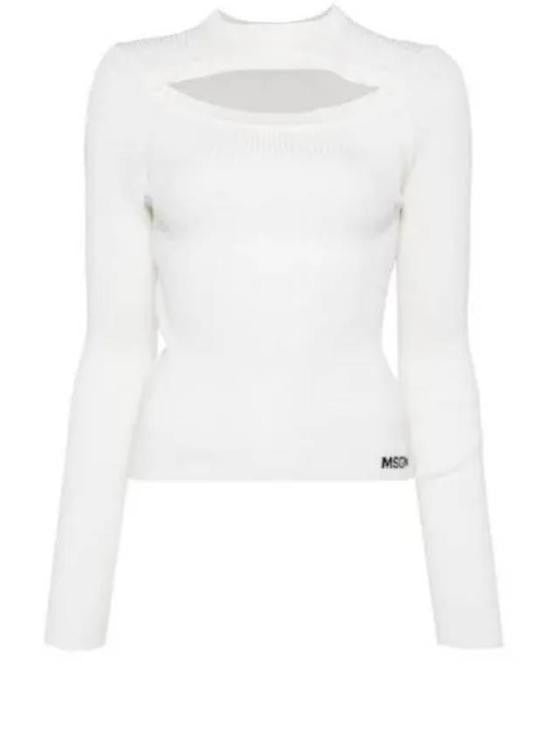 Msgm Fitted White Sweater With Cut-Out Neckline Detail