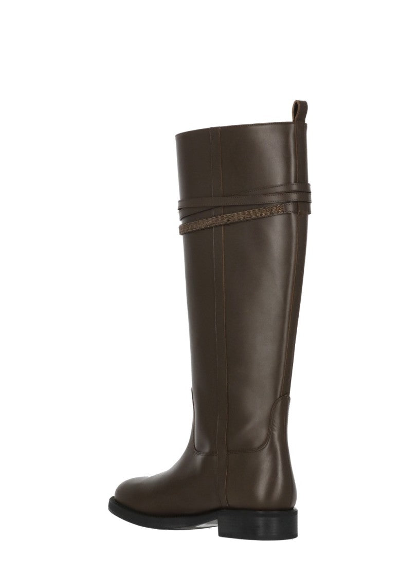 Fabiana Filippi Brown Metallic Buckle Leather Boots