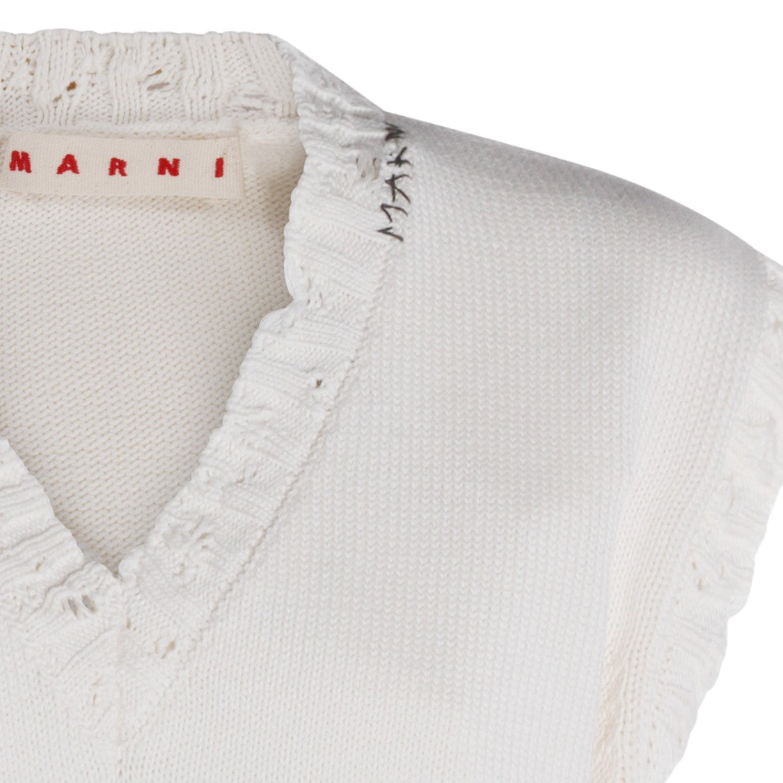 Marni Sleeveless V-Neck Sweater With Ruffled Edges