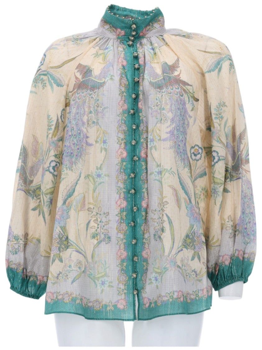 Zimmermann Indra Ruffled Floral Print Cotton-Silk Blouse