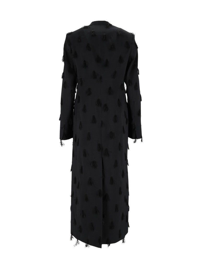 Fabiana Filippi Night Blue Collarless Textured Long Coat