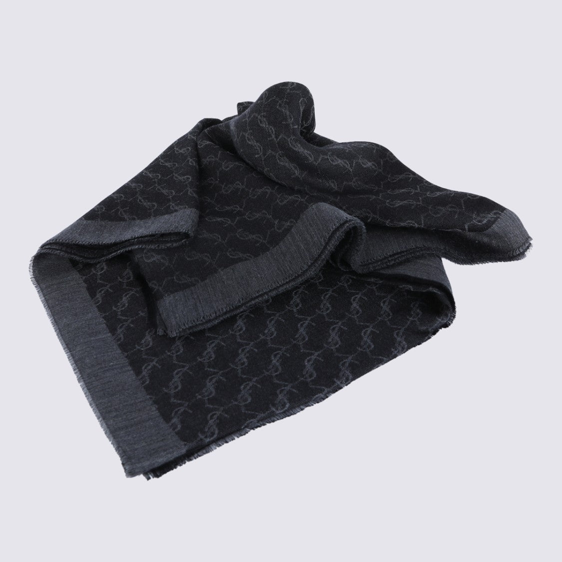Saint Laurent Black Monogram Wool-Silk Scarf
