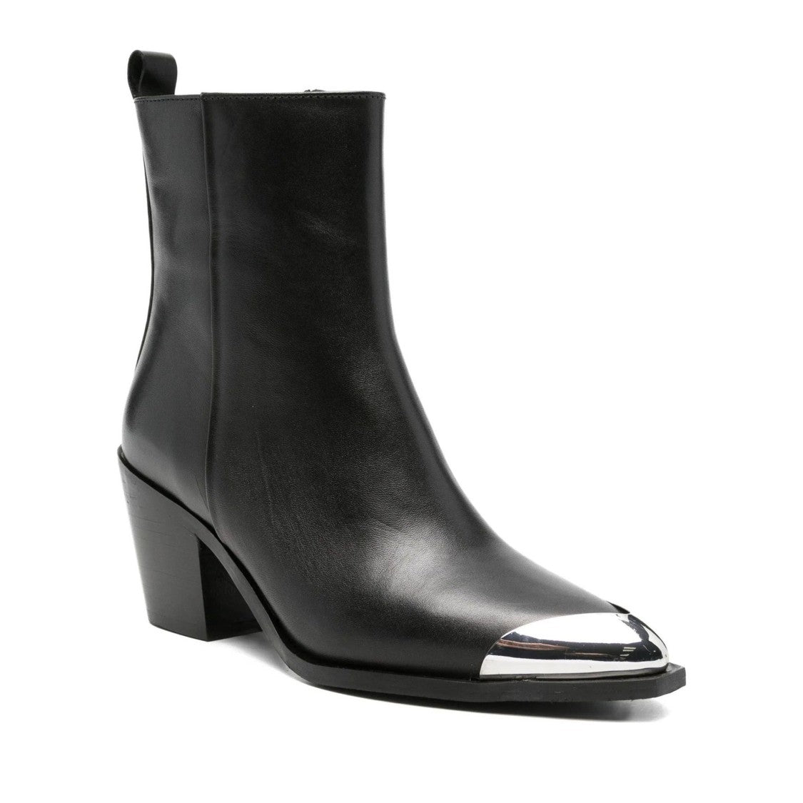 Adrianna Feretti Black Pointed Toe Metallic Capped Toe Leather Boots