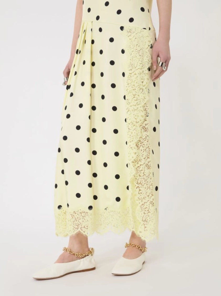 Sportmax Yellow Black Polka Dot Silk Midi Dress
