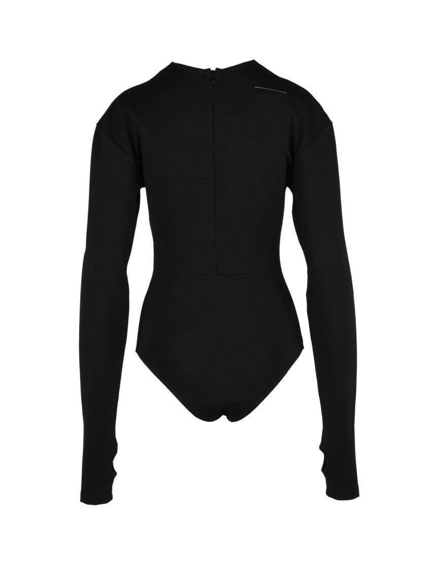 Mm6 By Maison Margiela Black Stretch Viscose High-Neck Bodysuit