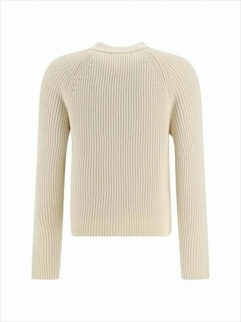 Ami Paris Ribbed Knit Sweater With Subtle Patch Detail