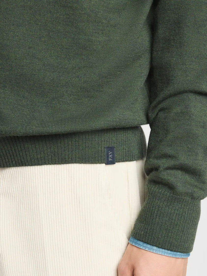 Fay Crew Neck Knit Sweater With Ribbed Details