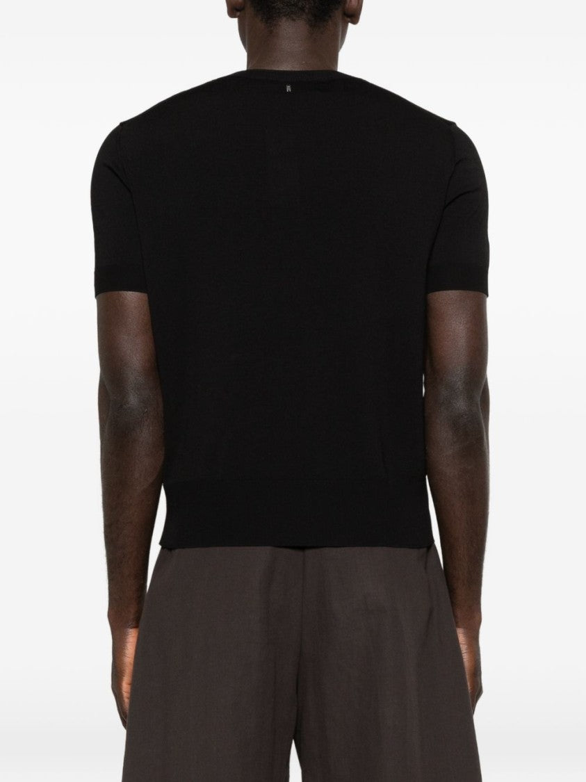 Ami Paris Black Knitted Crew Neck Short Sleeve T-Shirt