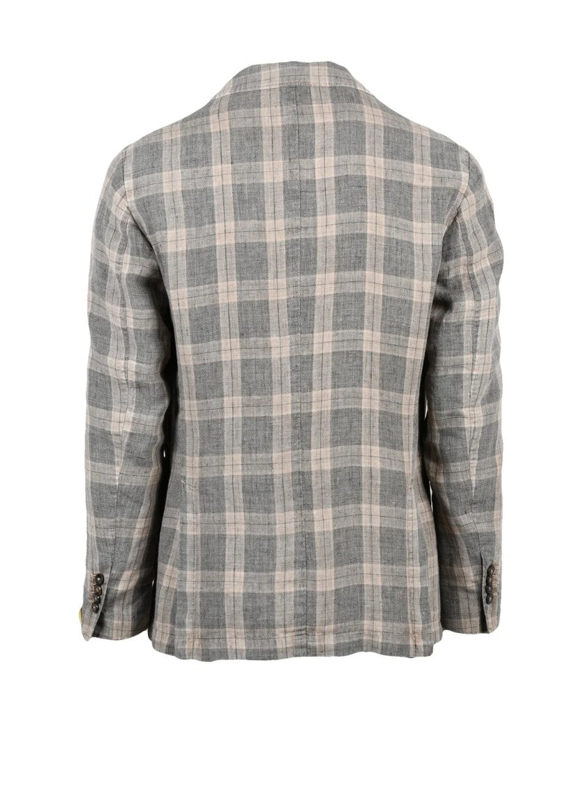 L.B.M. 1911 Grey Beige Linen Rounded Jacket