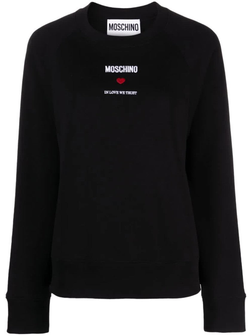Moschino Black Relaxed Fit Cropped Cotton Logo Sweatshirt