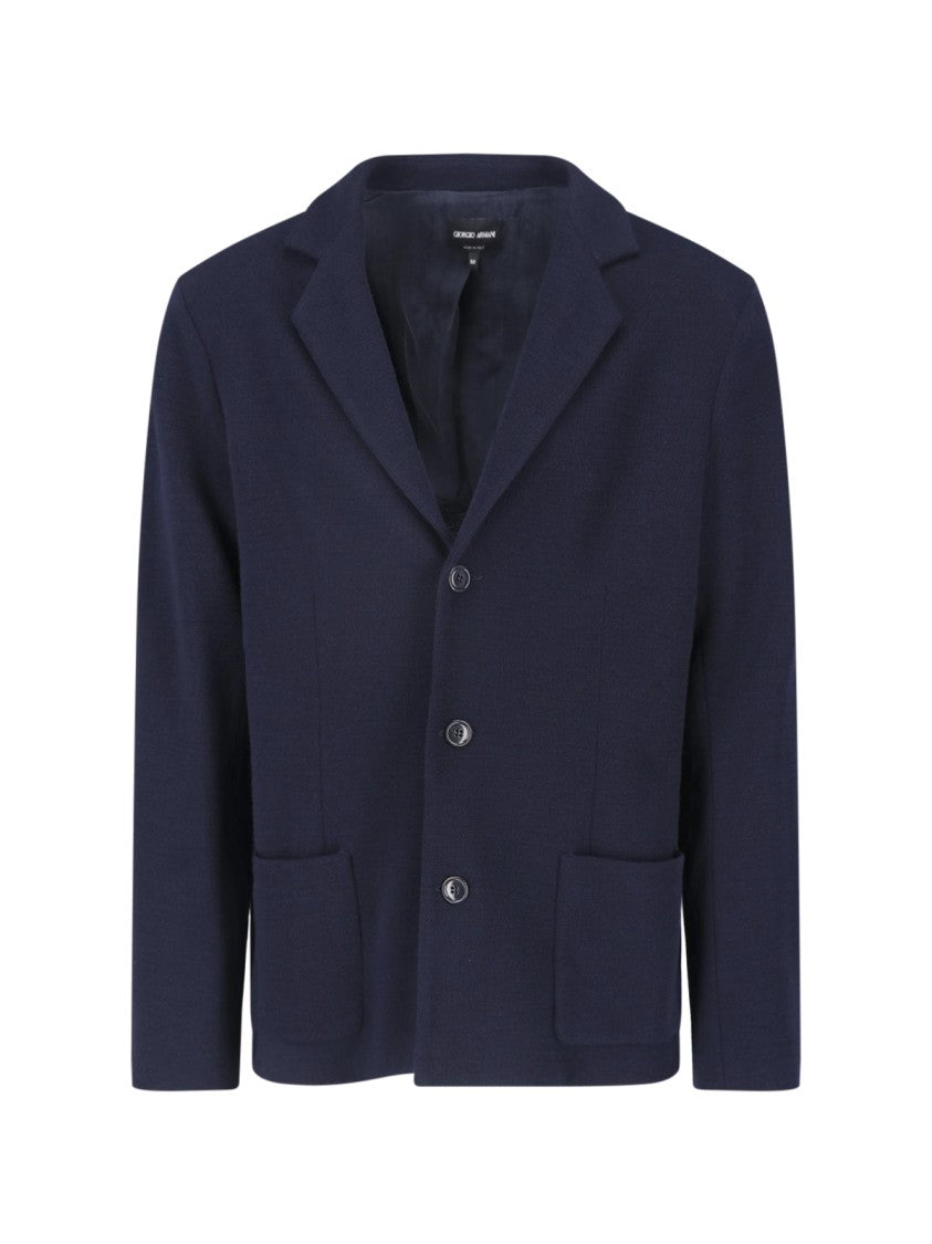 Giorgio Armani Blue Virgin Wool Single-Breasted Blazer