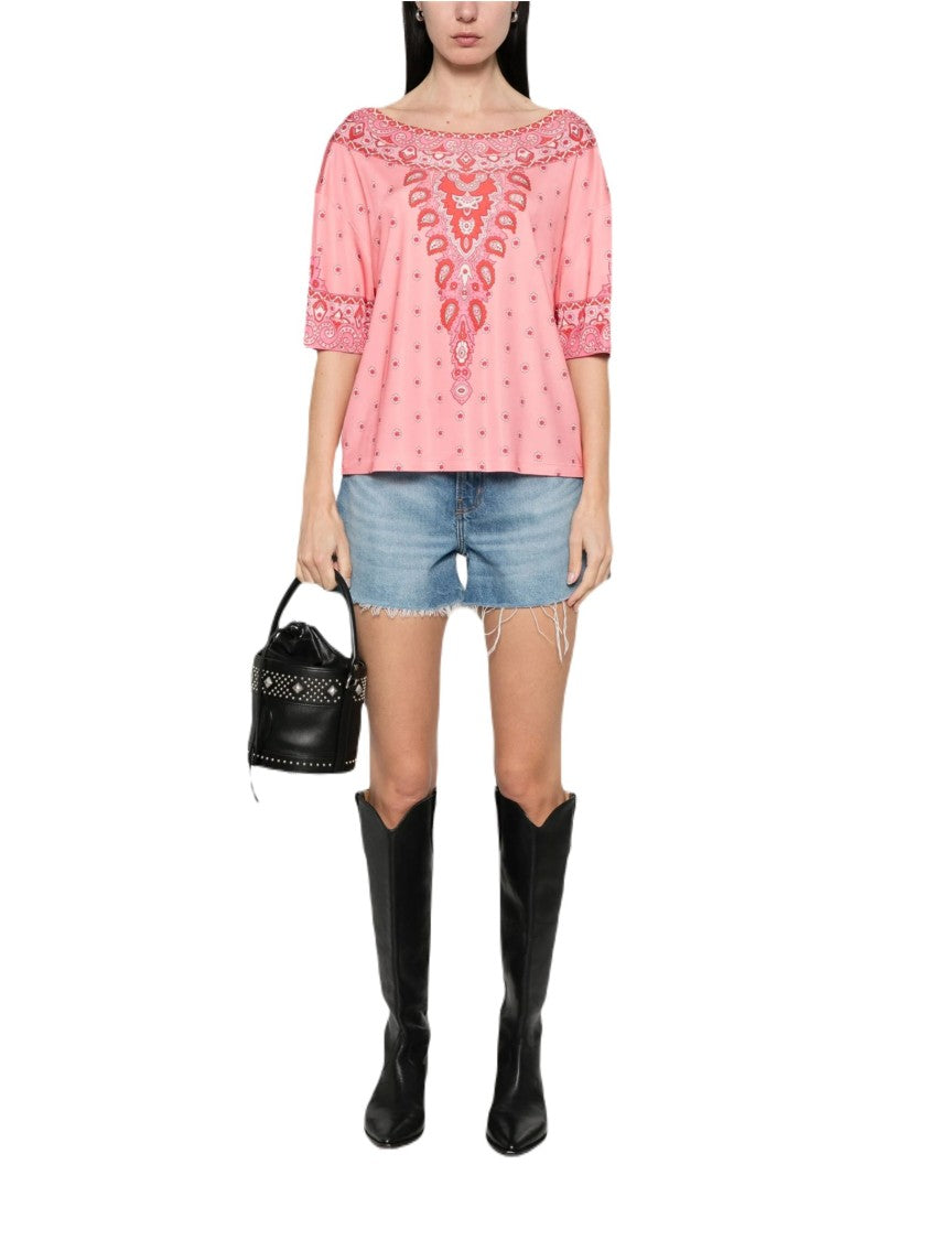 Etro Pastel Rosa Paisley Barca Blusa