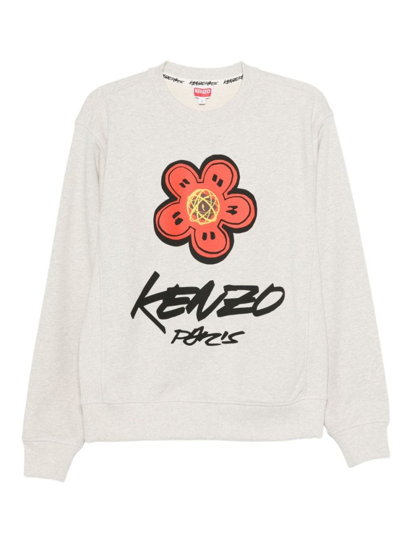 Kenzo Light Grey Classic Sweatshirt With Bold Flower Graphic