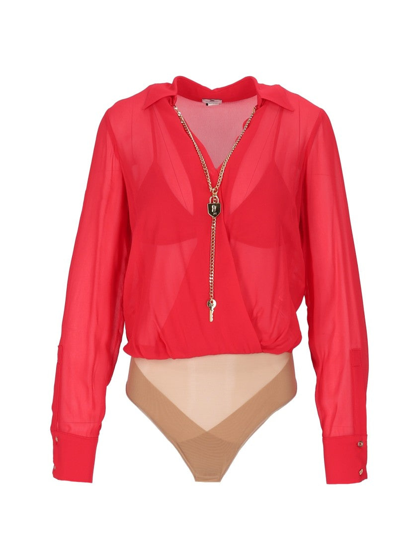 Elisabetta Franchi Sheer Long-Sleeved Gold Chain Bodysuit