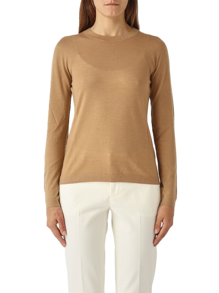 Max Mara Malesia Fine-Knit Sweater In Camel Brown