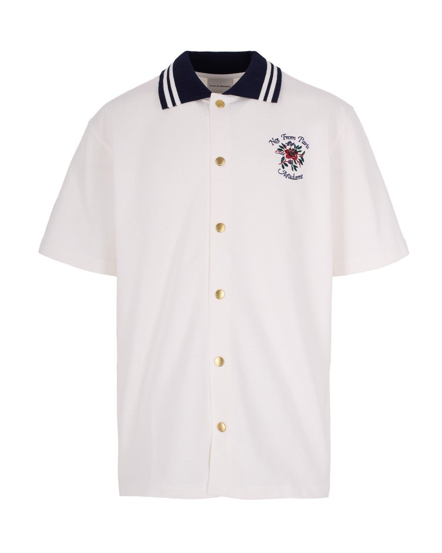Drôle De Monsieur Short-Sleeved Embroidered Casual Shirt With Contrasting Collar