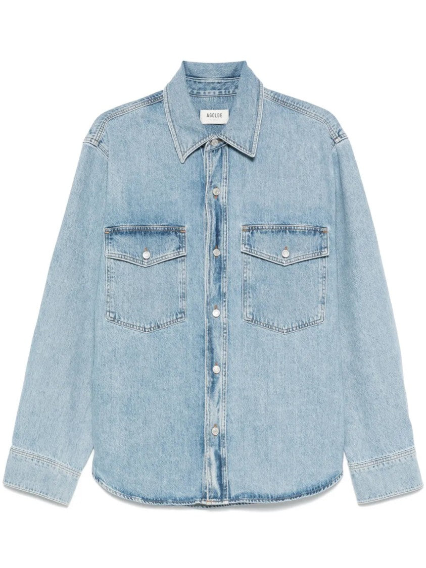 Agolde Baby Blue Shirt With Buttoned Chest Pockets